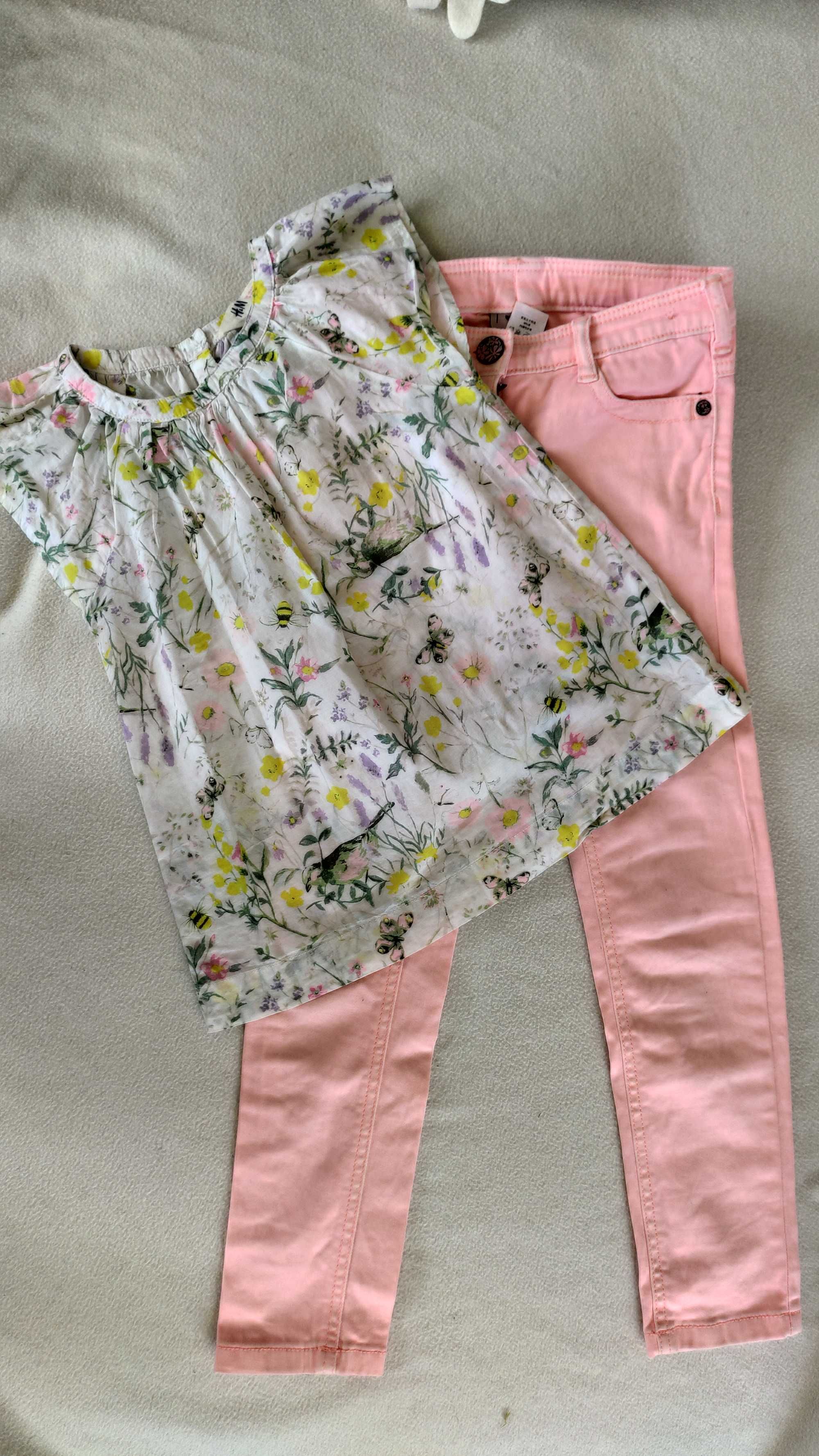 H&M, NEXT spodnie rurki bluzka zwiewna, Zestaw wiosenno-letni, r.122
