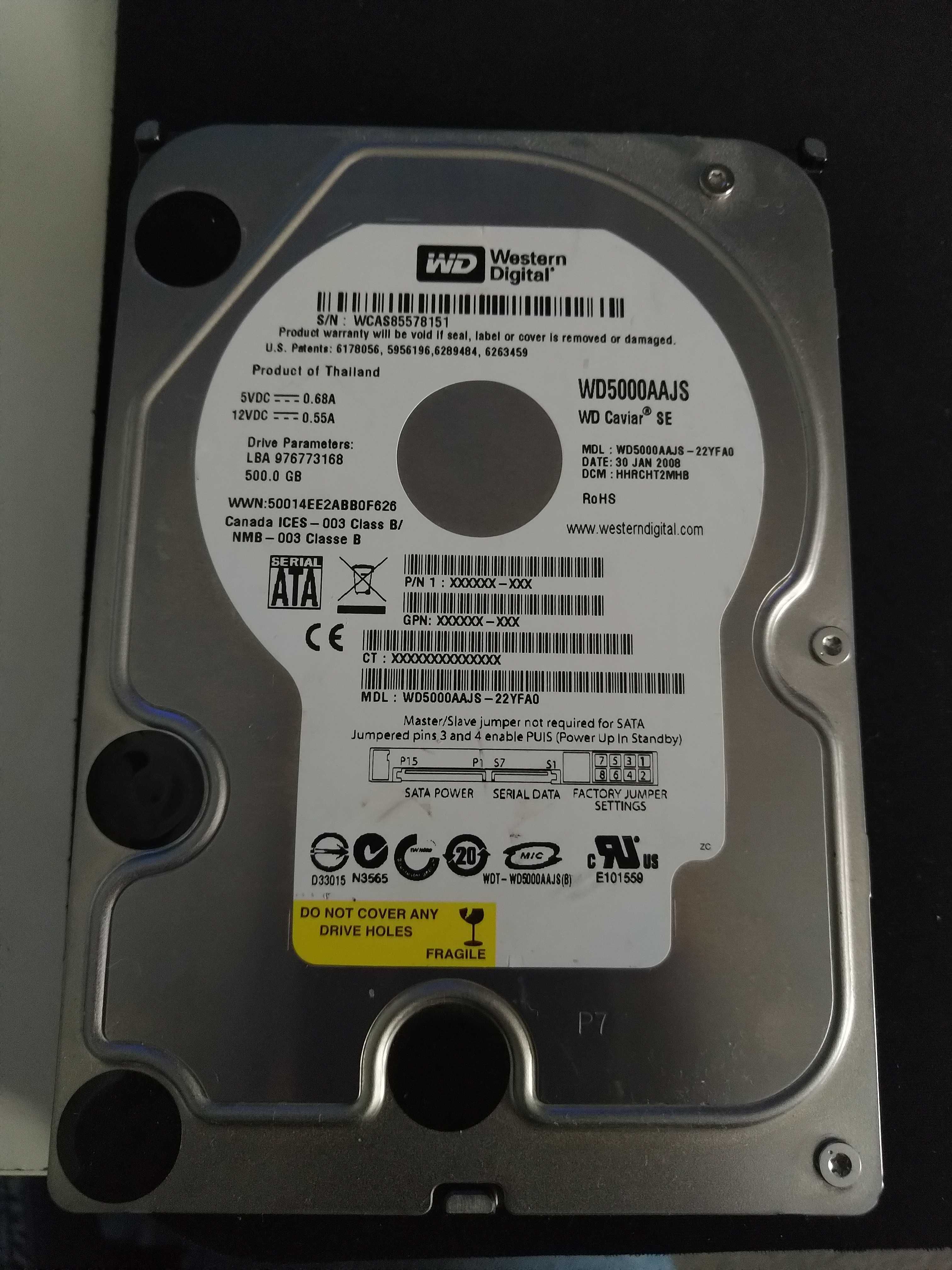 Dysk HDD 500GB 3,5" SATA WD5000AAJS w pełni sprawny