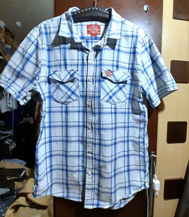 Superdry брендовая тенниска в клетку, летняя рубашка.