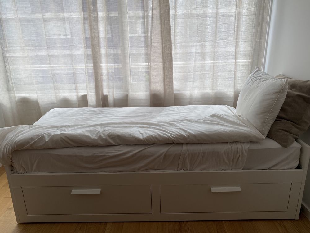 Cama individual/dupla com 2 gavetas na cor branco - 80 x 200cm