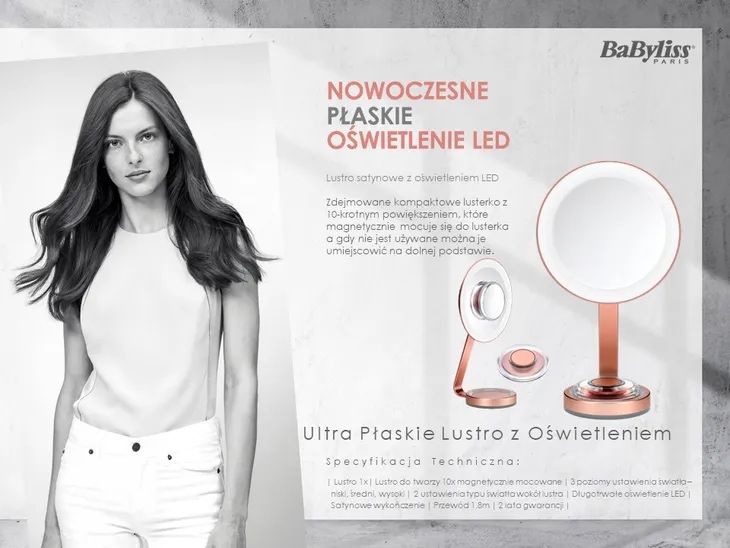 Lusterko led lustro babyliss kosmetyczne różowe prezent