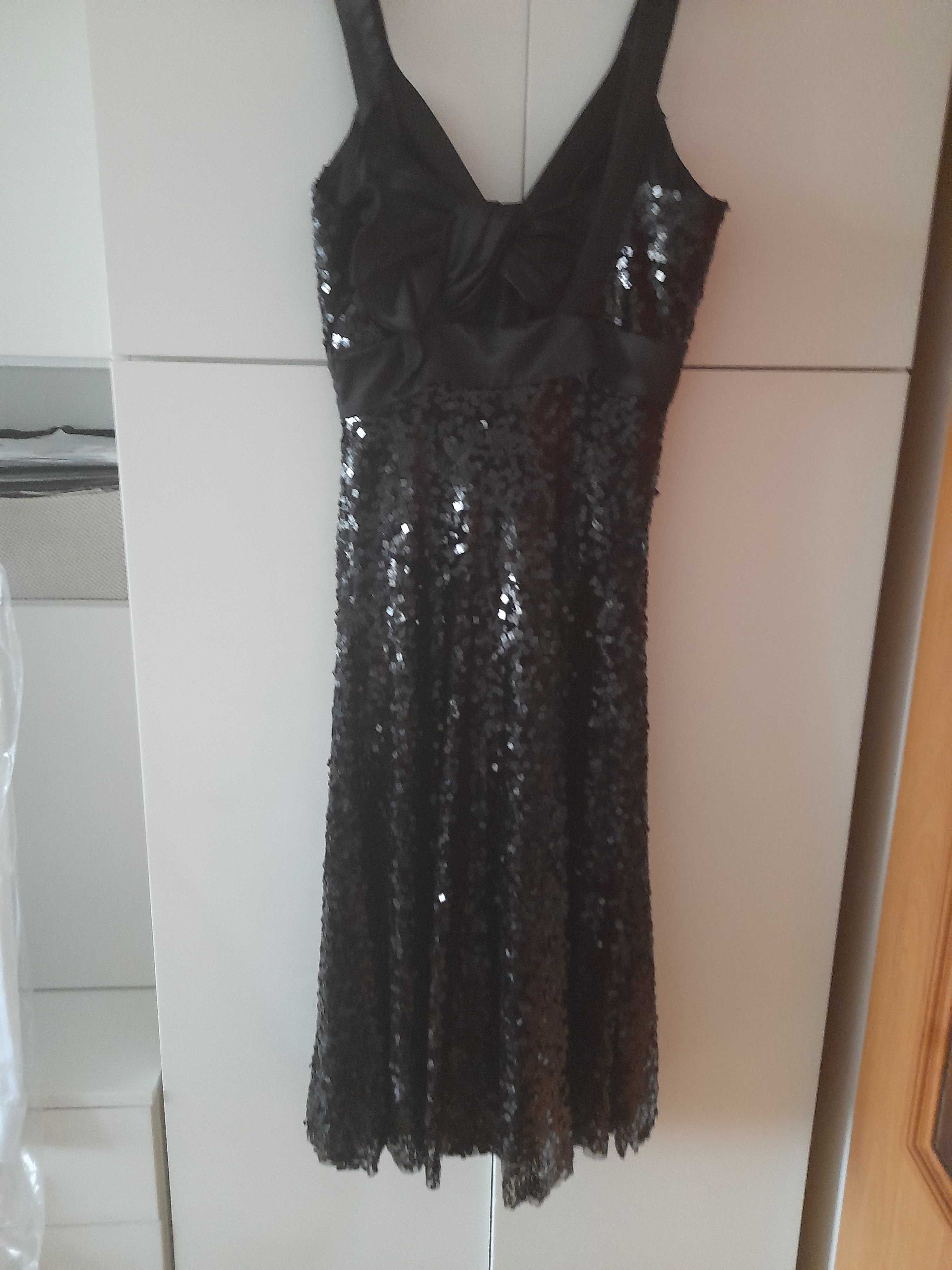 Sukienka czarna balowa cekiny wesele studniowka 38 M