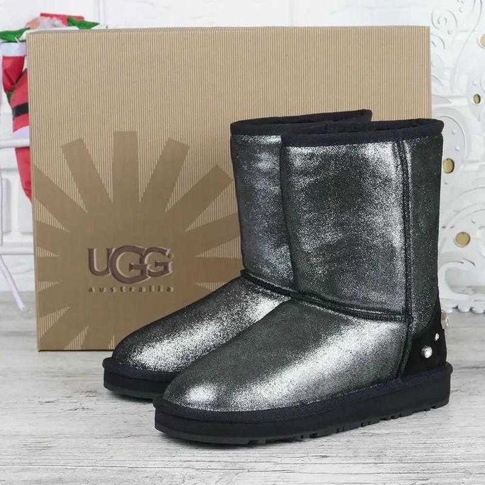 Угги женские кожаные сапоги Ugg Australia черные серебро 36-40р