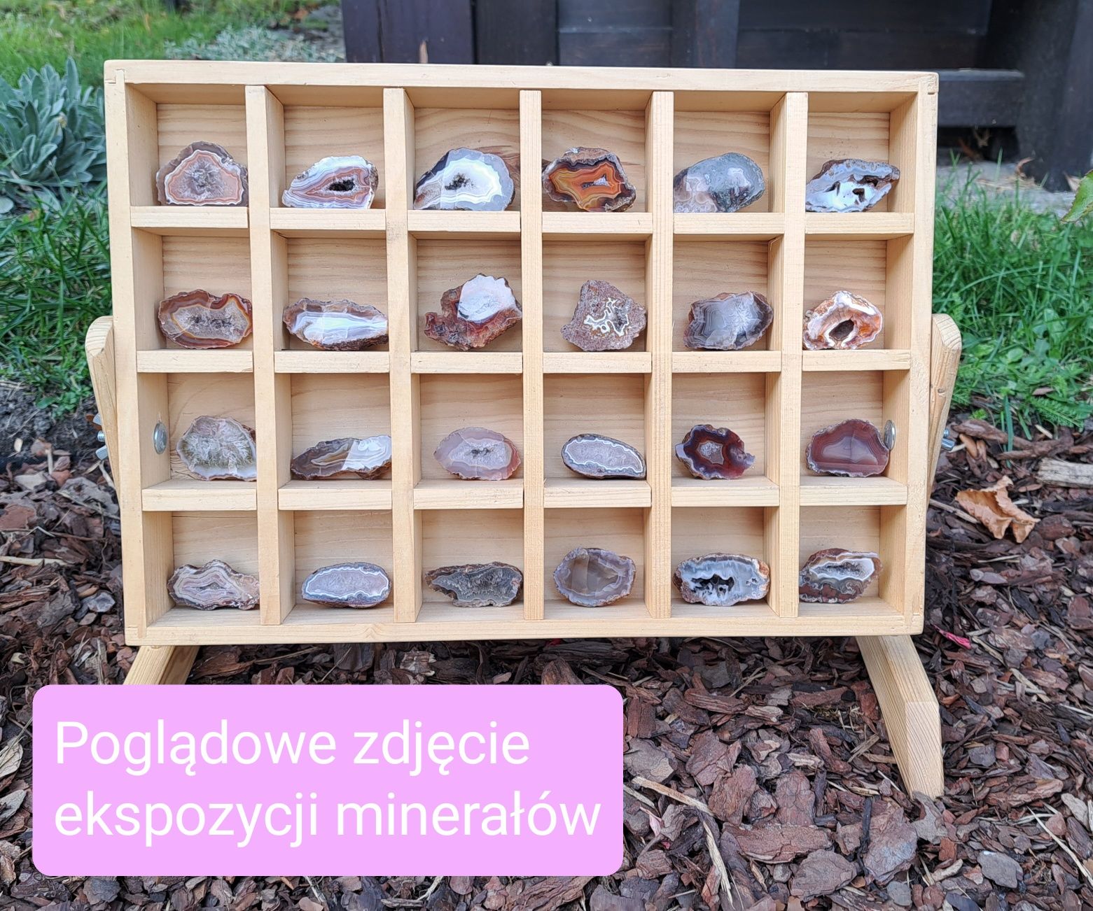 Ekspozytor Minerały Drewno  Organizer  Kamienie Festyny  Skrzynka