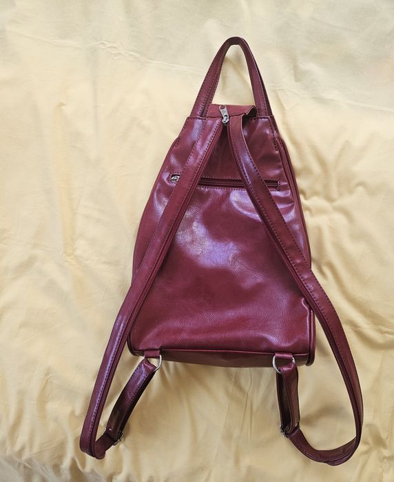 Modny Plecak, Torebka bordowa skórzana z kieszeniami