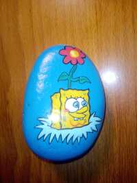 Pedra pisa-papéis pintada à mão SpongeBob