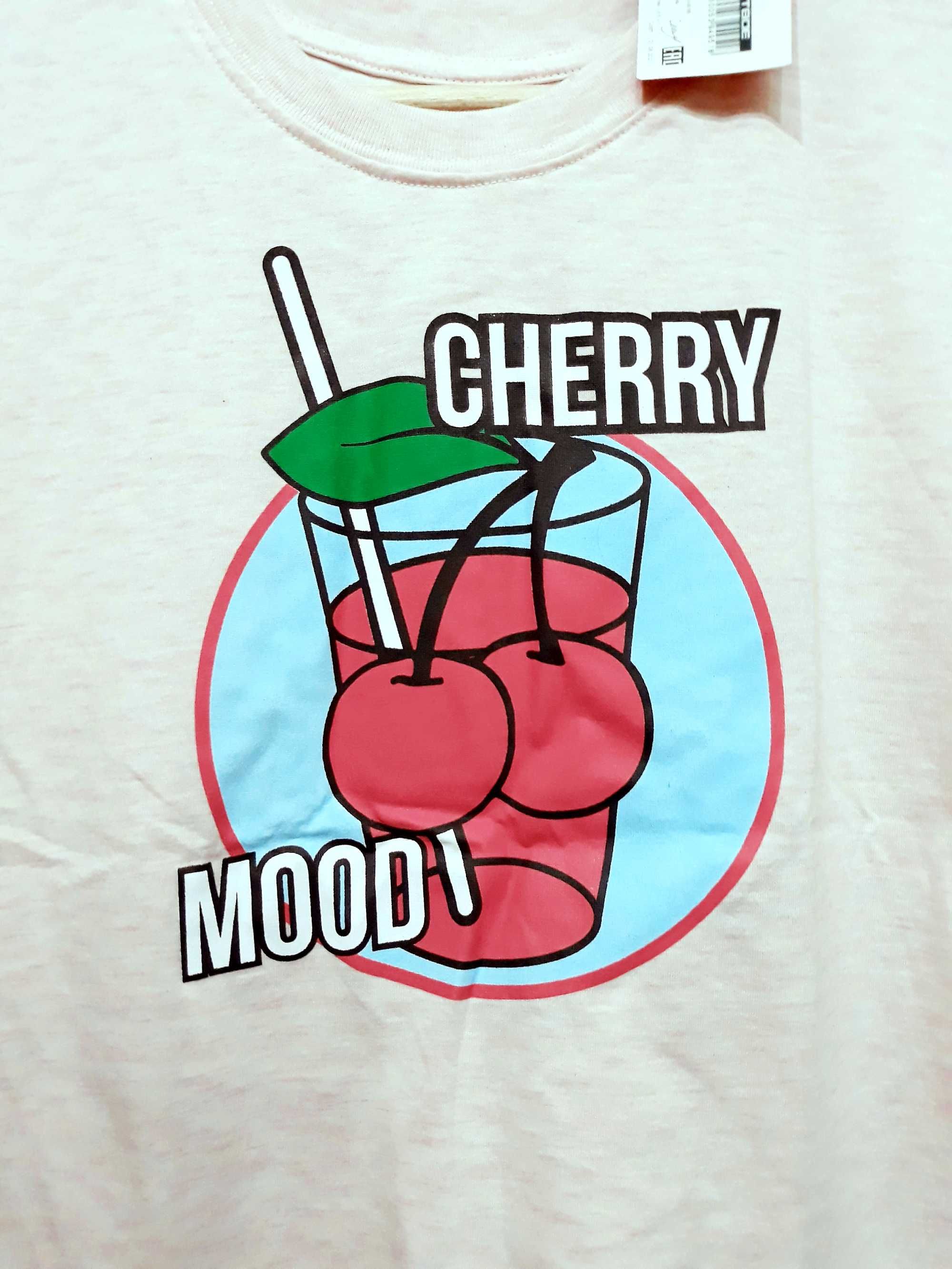 Koszulka Cherry Mood szara wiśnie  T-Shirt rozmiar S NOWA