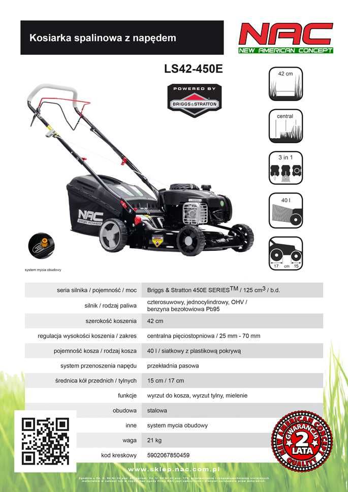 Kosiarka spalinowa b/napędu NAC LP42-450E silnik Briggs&Stratton 450E