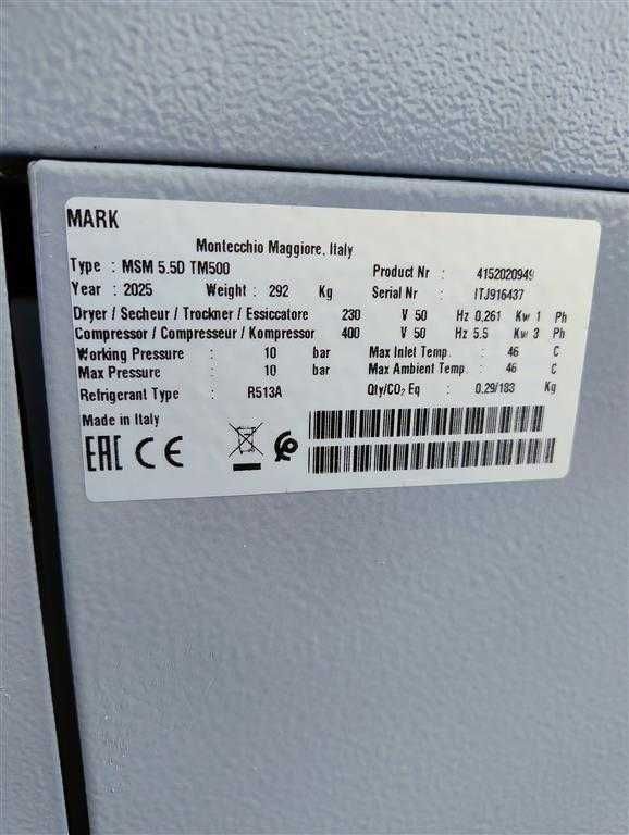 NOWA! Sprężarka Śrubowa z zbiornikiem 500L MARK MSM5.5D 0.7m3/min 2025
