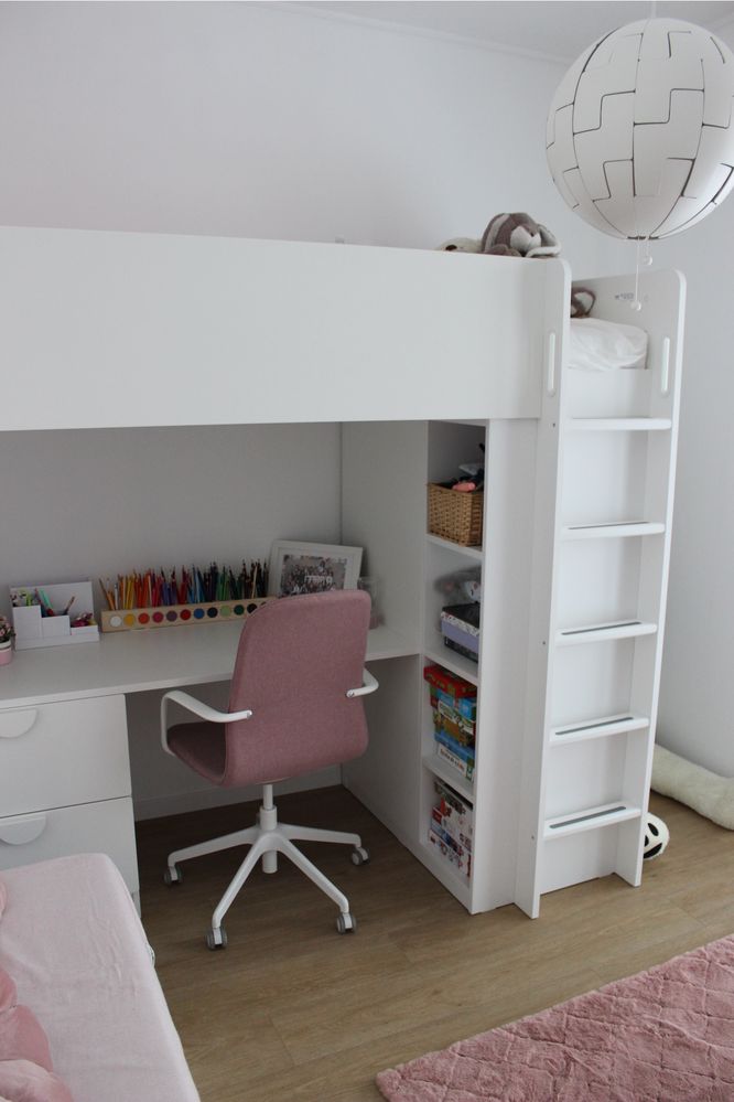 Łóżko na antresoli z biurkiem 4 szufladami - pietrowe IKEA