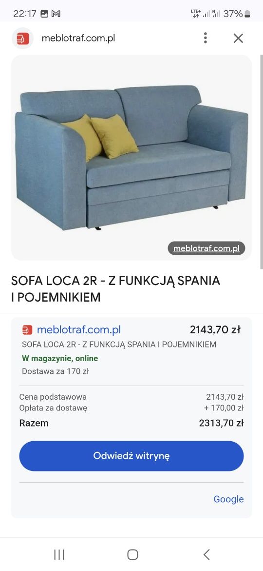 Sofa Loca 2R z funkcją spania i pojemnikiem na pościel!!Super stan!!