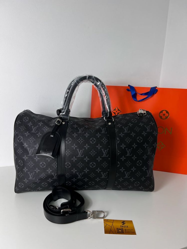 Torba podróżna treningowa Louis Vuitton monogram czarna premium Keepal