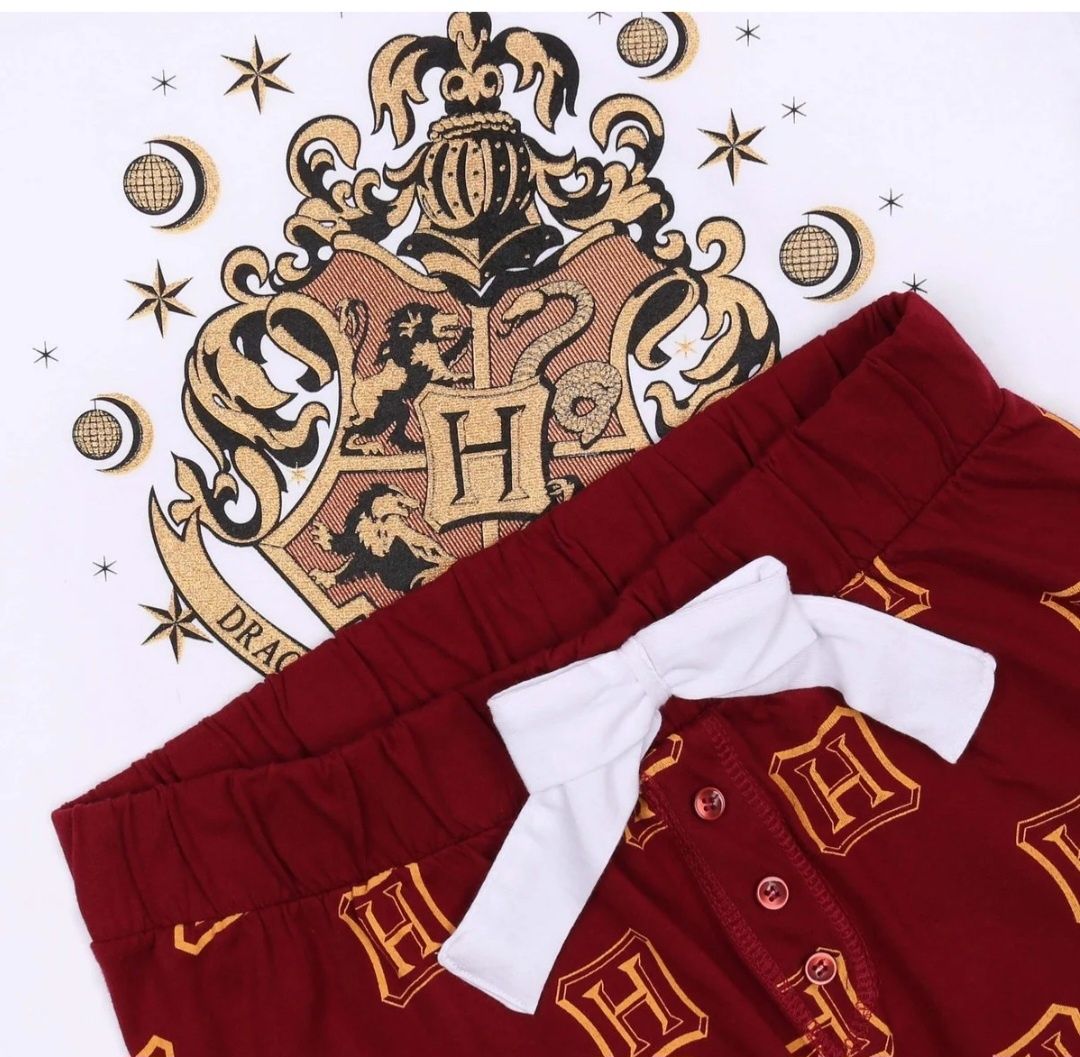 Piżama damska Harry Potter krótki rękaw bawełna długie spodnie Hogwart