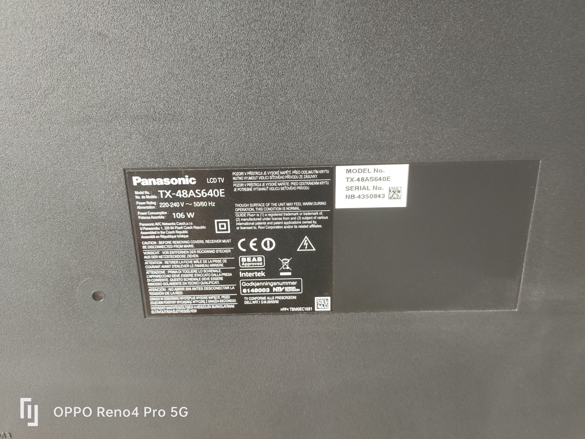Tv Panasonic 48 cali.  Tx-48AS640E