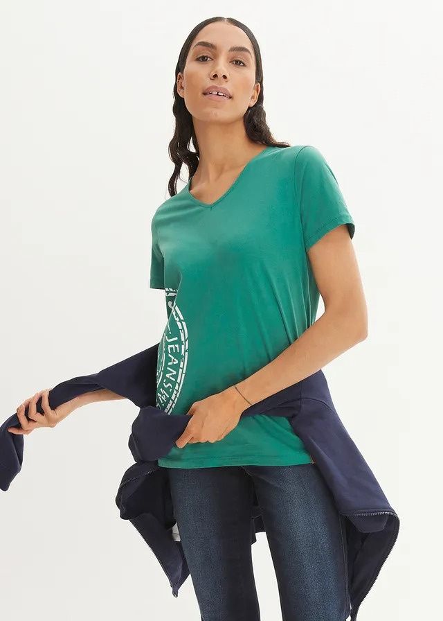 B.P.C zielony t-shirt bawełniany z nadrukiem ^40/42
