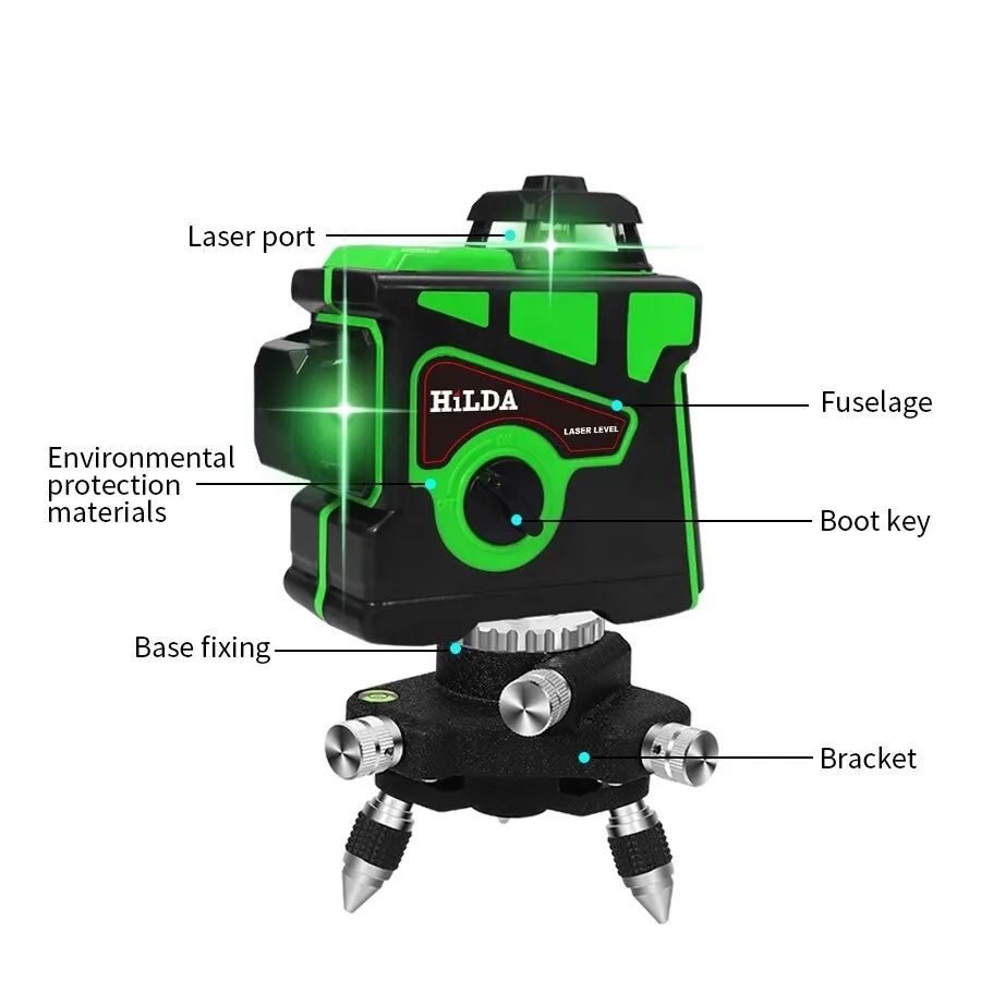 Nível Laser 12 Linhas 3D Auto-Nivelamento 360° Horizontal E Vertical