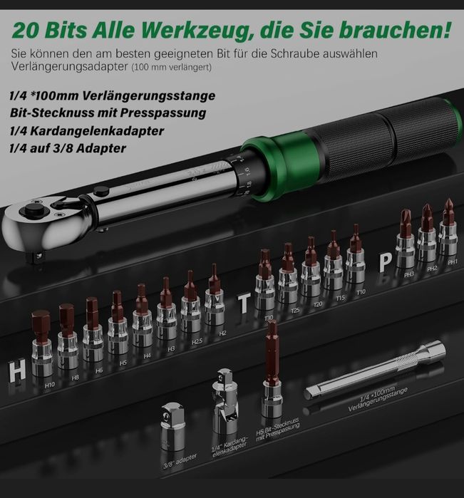 Динамометричний ключ з набором torx, шестигранник, і  біти викрутки