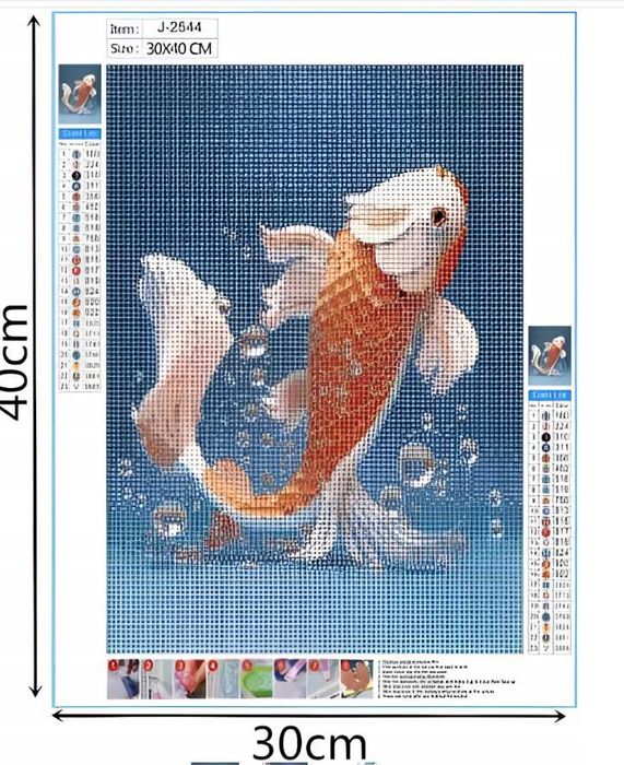 Zestaw do Malowania Diamentami DIY 5D z Motywem Ryby 30 x 40 cm