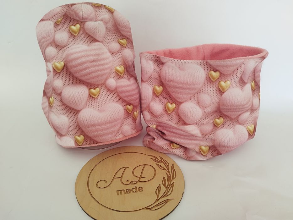 Ocieplany komplet zestaw czapka komin Serduszko sweterek