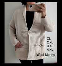 Sweter kremowy 15 % wełna Merino biust 67x2  Merino kardigan Creation