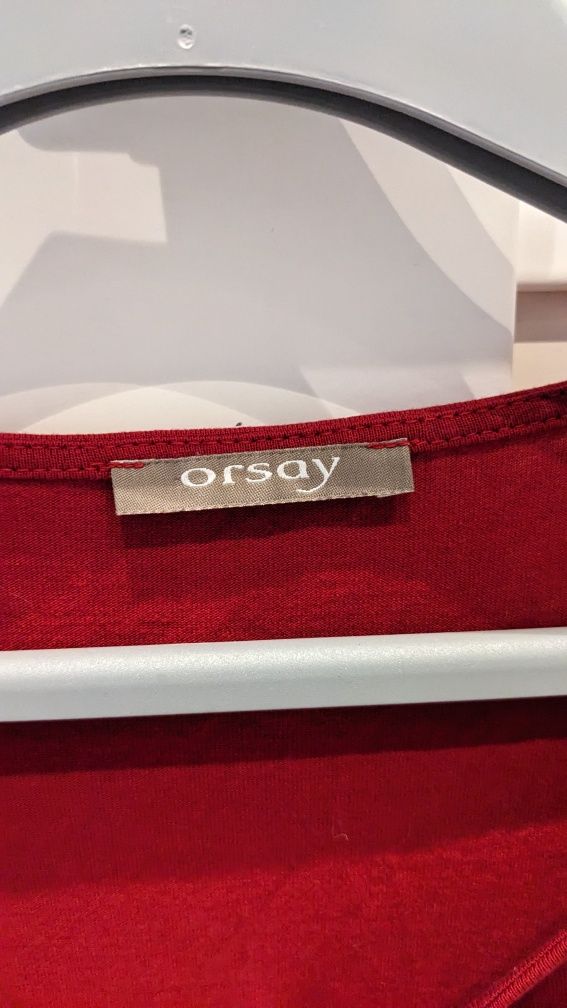 Bluzka koszulka z długim rękawem czerwona baskinka falbanka Orsay M 38