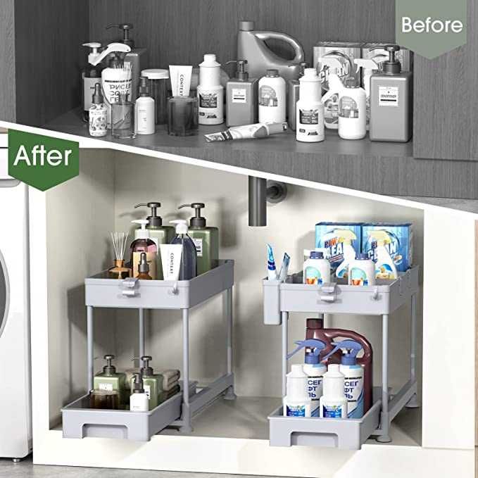 Organizer z szufladą przesuwną 2-poziomowy stojak kolor szary