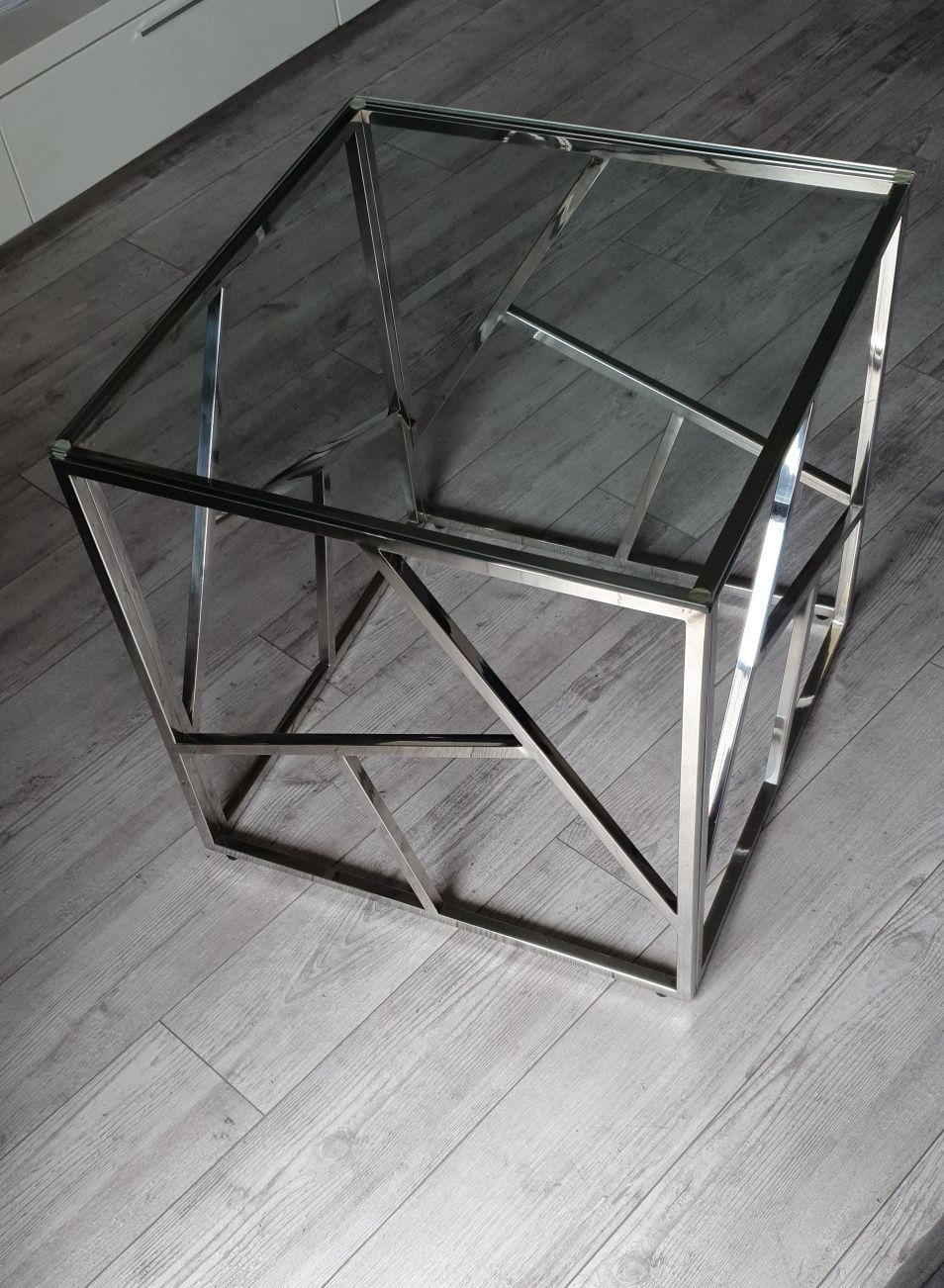 Stolik kawowy cube kwadratowy szklany srebrny 55cm