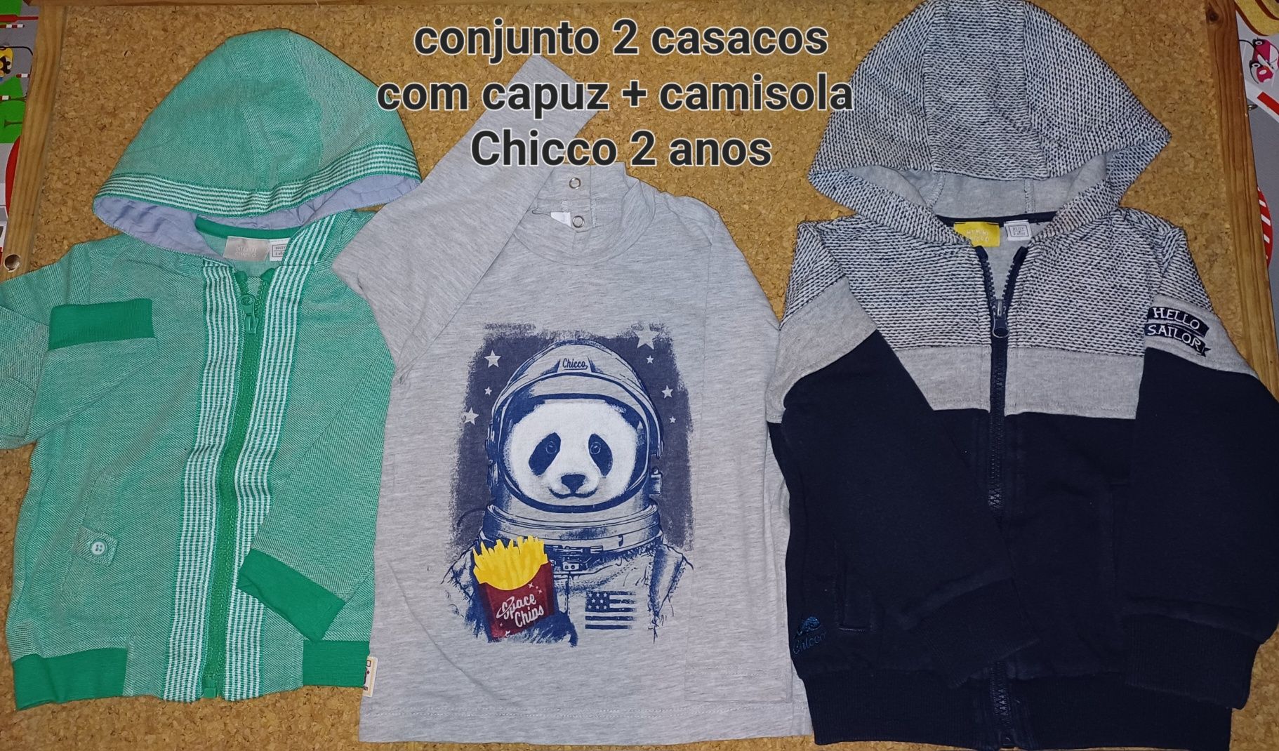 Conjunto 2 casacos capuz fecho + camisola, 2 anos, Chicco