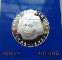 100 zł Adam Mickiewicz 1978. Piękna moneta. Srebro.