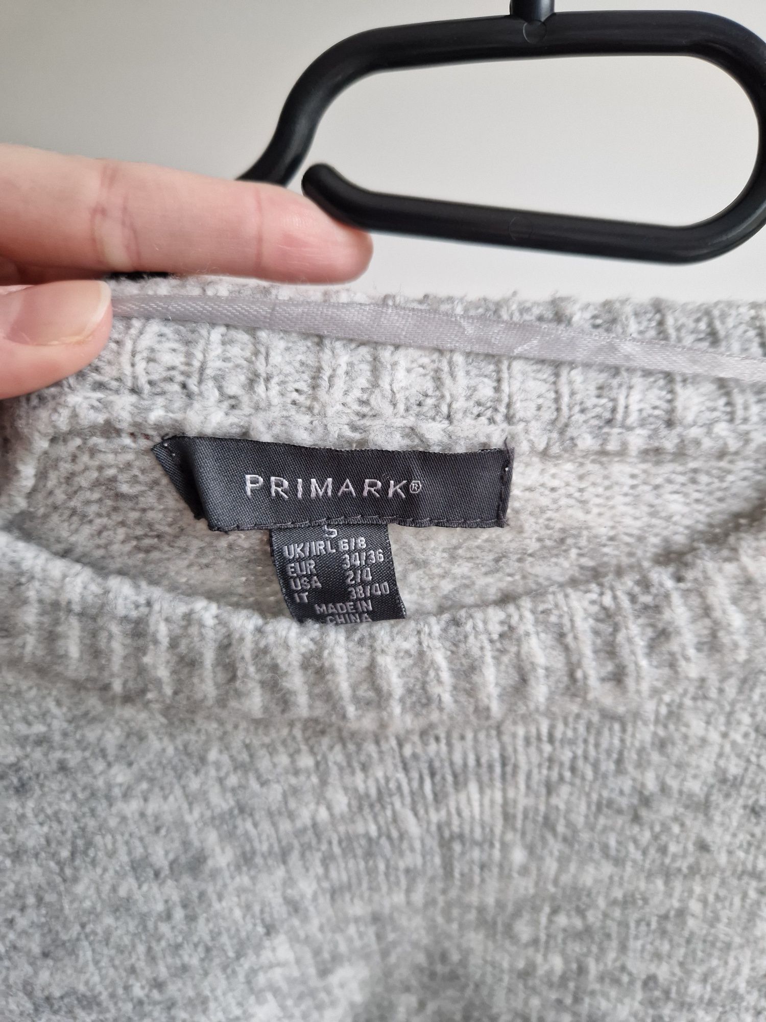 Siwy szary sweter, rozkloszowane rękawy, szerokie, oversize, wstążki,