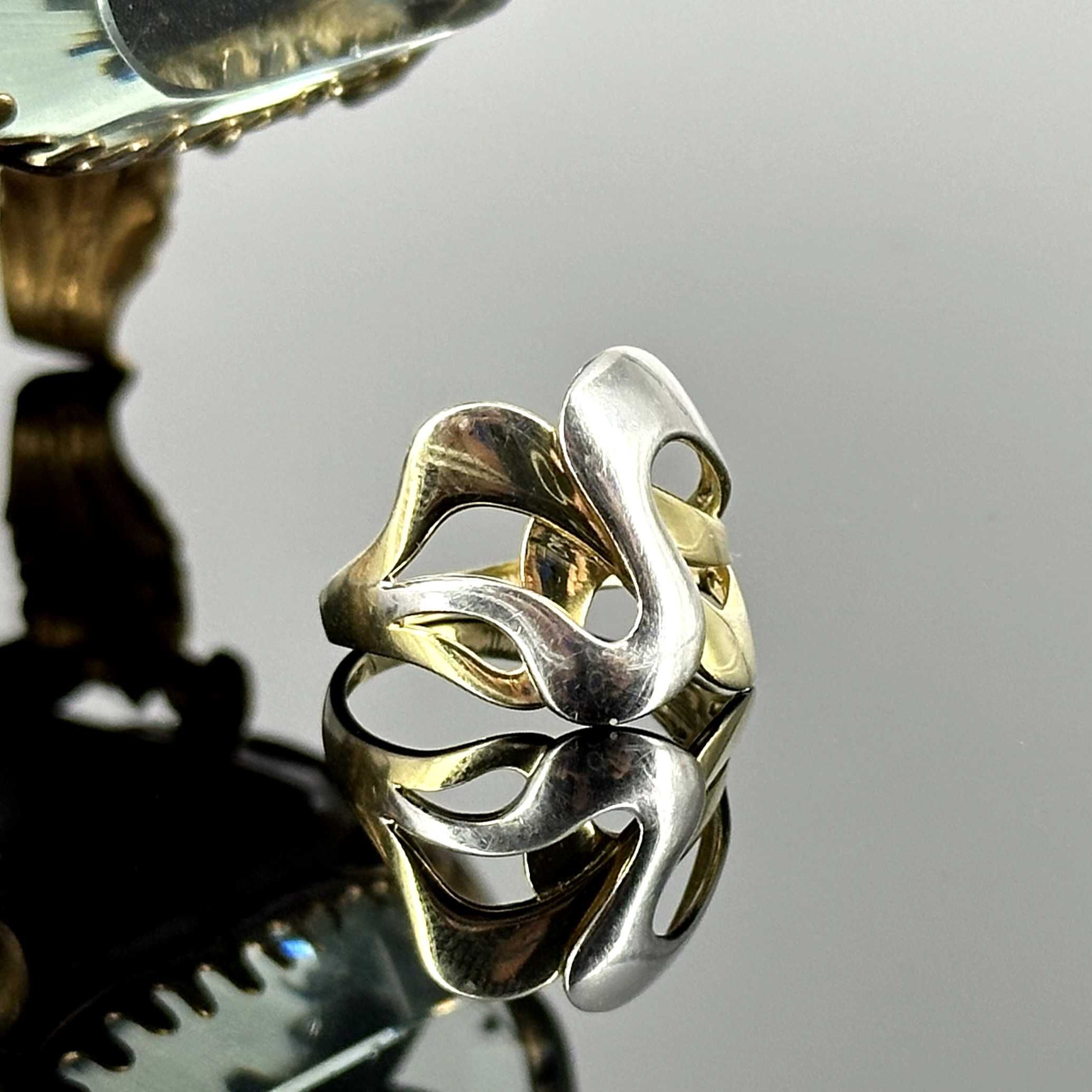 Srebro - Srebrny pierścionek częściowo pozłacany