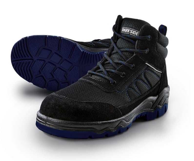 PARKSIDE buty ochronne męskie S3 ze skóry, rozmiar 43, czarny/niebiesk