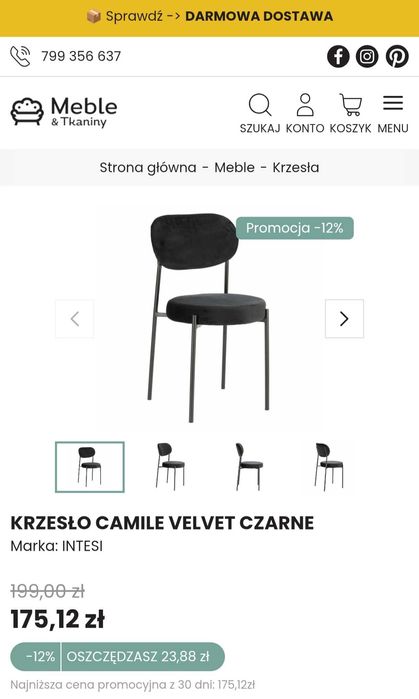 4 krzesła welurowe