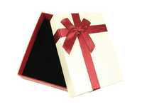 Eleganckie pudełko na biżuterię ecru czerwona kokardka prezent OZ23