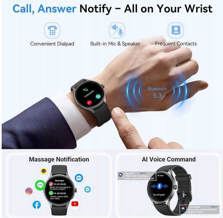Fitpolo dla mężczyzn/kobiet (2 paski), okrągły smartwatch Bluetooth