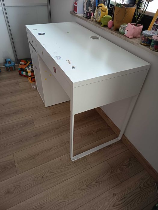 Łóżko domek białe drewniane 190x90 szuflady+materac+biurko Mickey Ikea