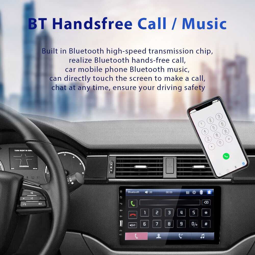 Auto-rádio 1 DIN Bluetooth 9 pol HD touchscreen USB FM Android/iOS+MIC