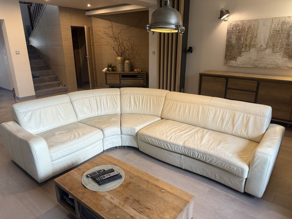 Kanapa narożnik skorzana skora jasna kremowa etap sofa