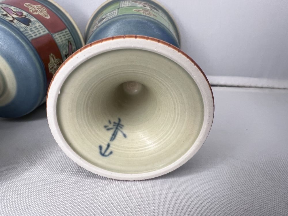 Arita Seizan kieliszki japońskie wzór w kratkę sygnowane