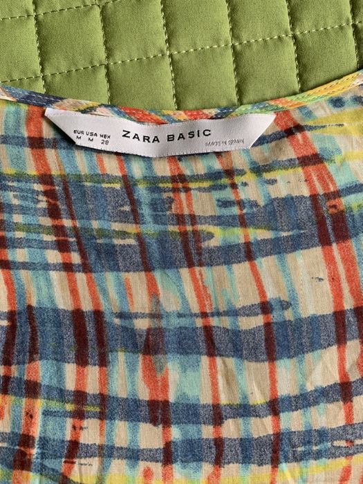 NOWA bluzka ZARA z baskinką, rozm. M, 36/38, jedwab, w kratkę