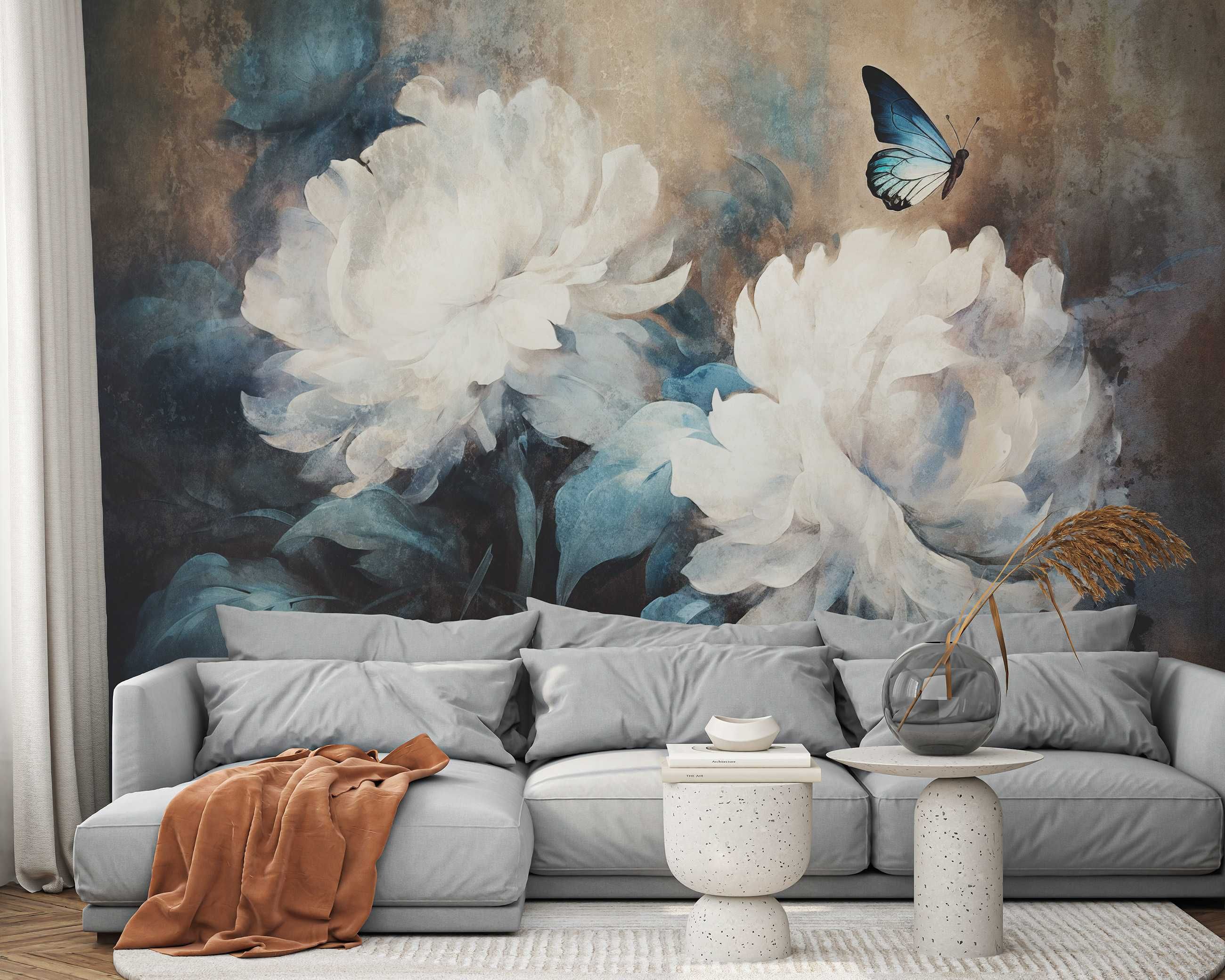 Fototapeta Kwiaty Kremowa Motyl Natura Malowana 3D Twój Rozmiar + KLEJ