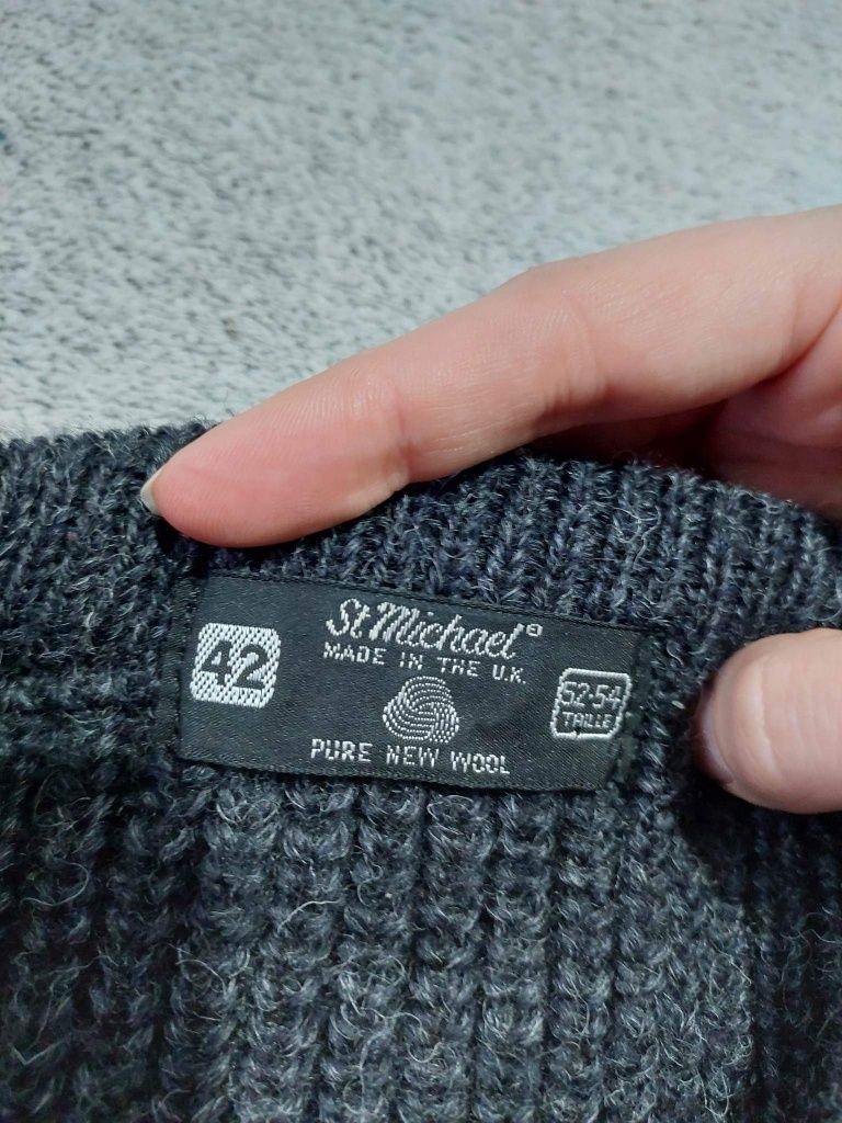 Sweter wełniany gruby, xl 42 100%wełna grafitowy szary