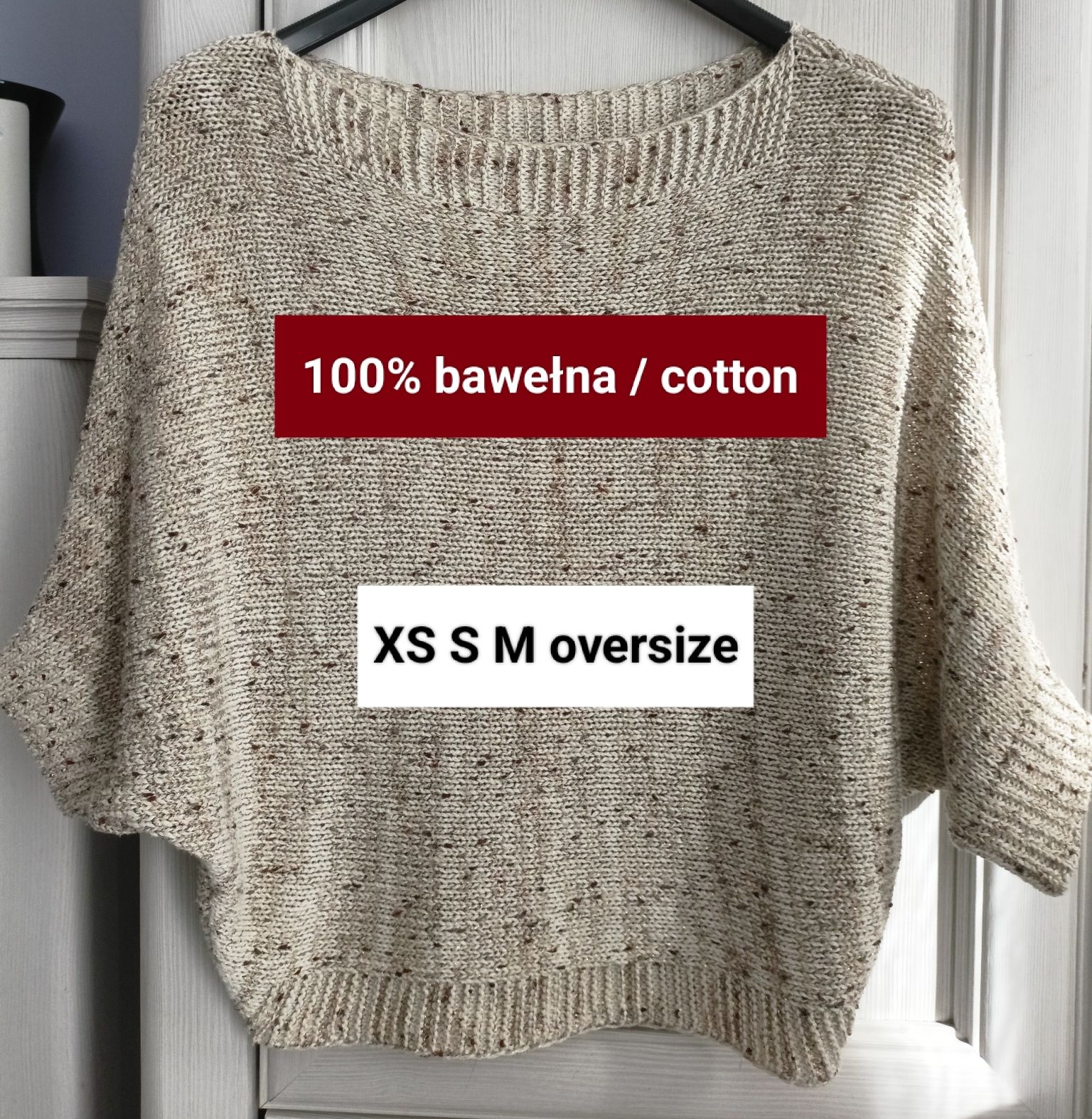 XS S M oversize bawełniany beżowy sweterek kimono 100% bawełna wiosna