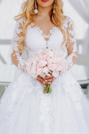 Ажурное свадебное платье с рукавами "Анастасия"