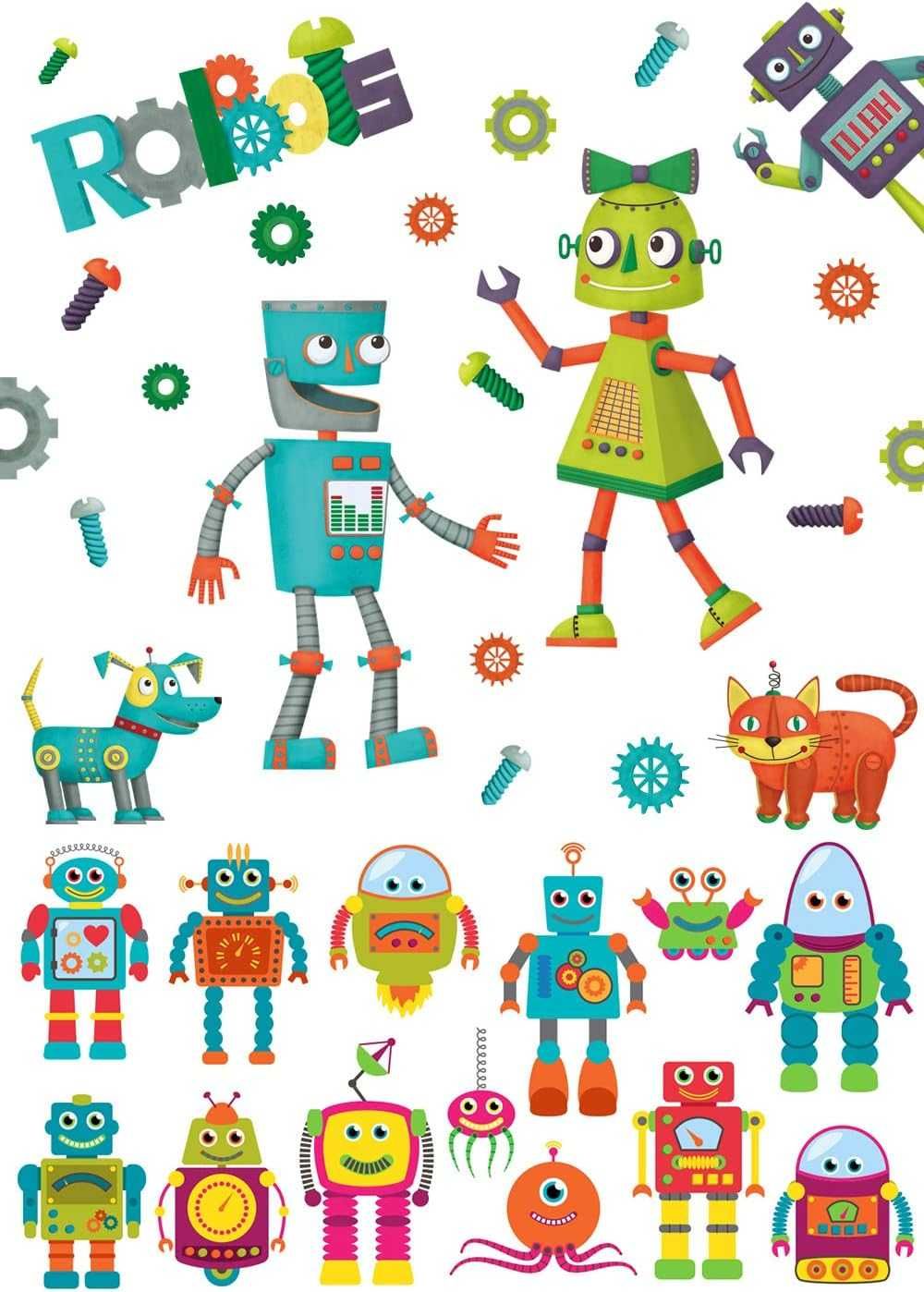 NAKLEJKA ścienna ROBOTY do pokoju dziecięcego dekoracja s045