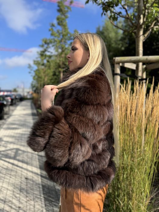 Futro naturalne z lisa Nowe 3 w 1 brąz s/m kołnierzyk gęstość 3D