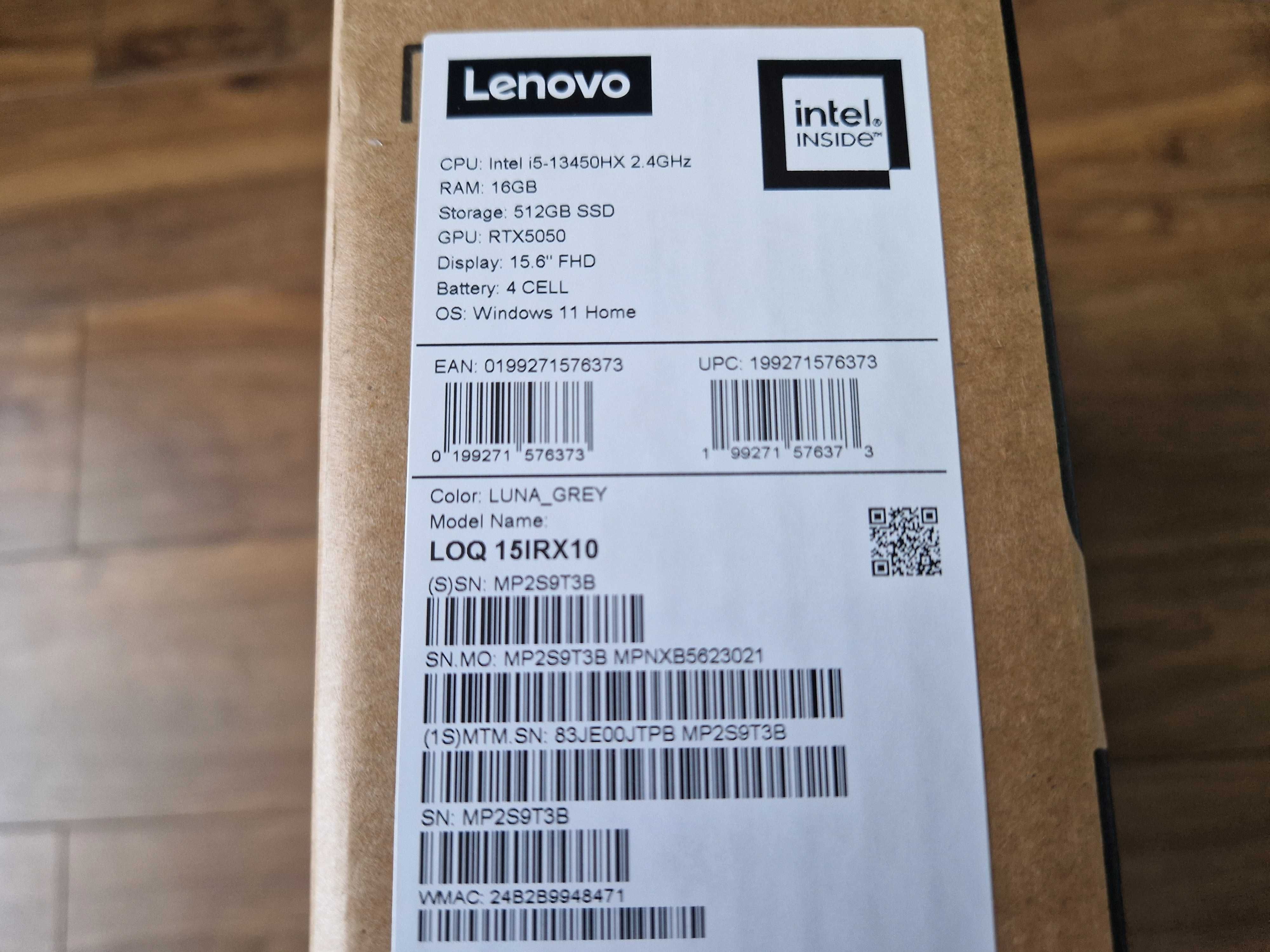 Nowy Laptop Gamingowy Lenovo LOQ 15IRX10 / RTX 5050 / i5-13450HX / GW