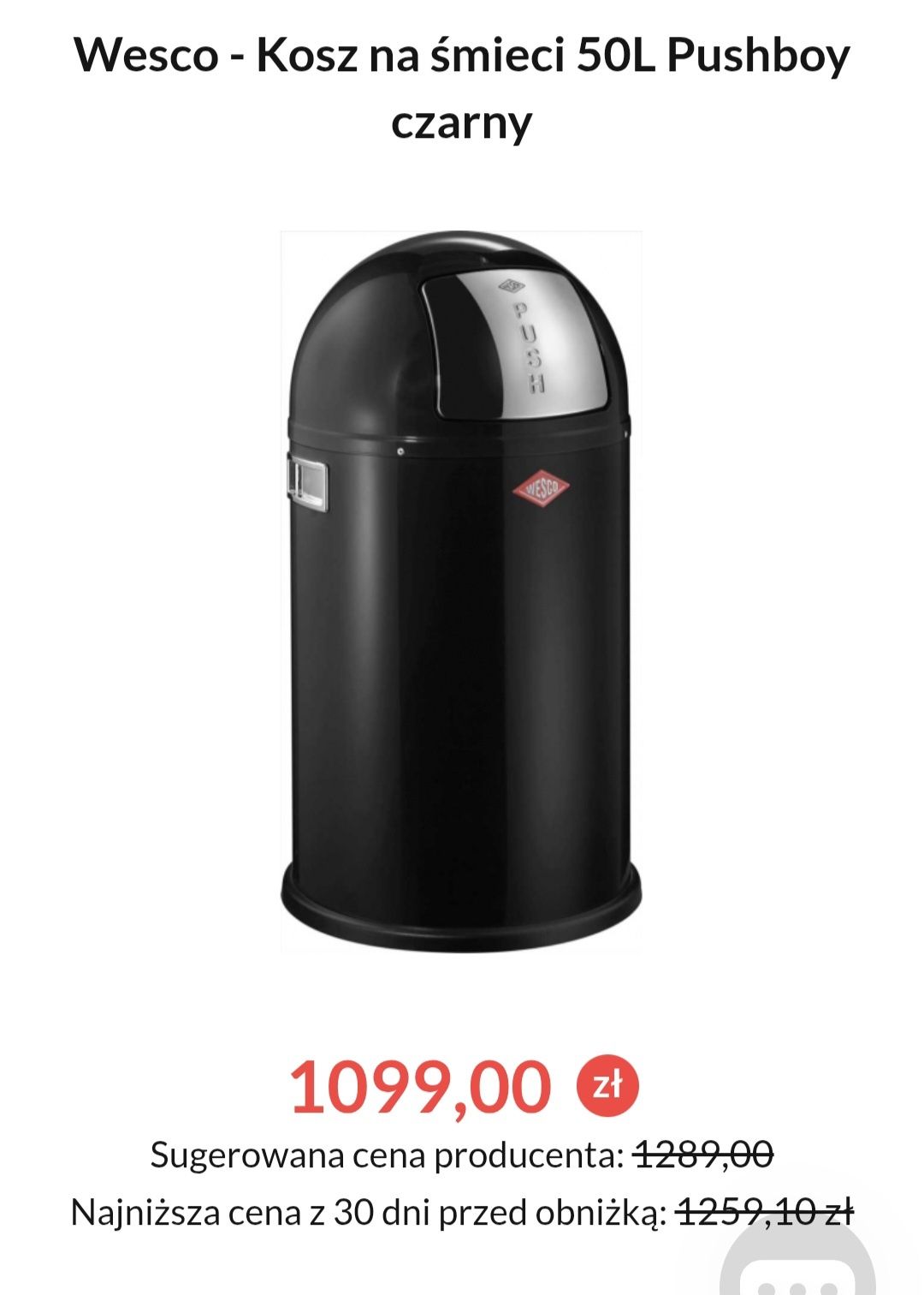 Kosz na śmieci Wesco Pushboy 50L czarny mat