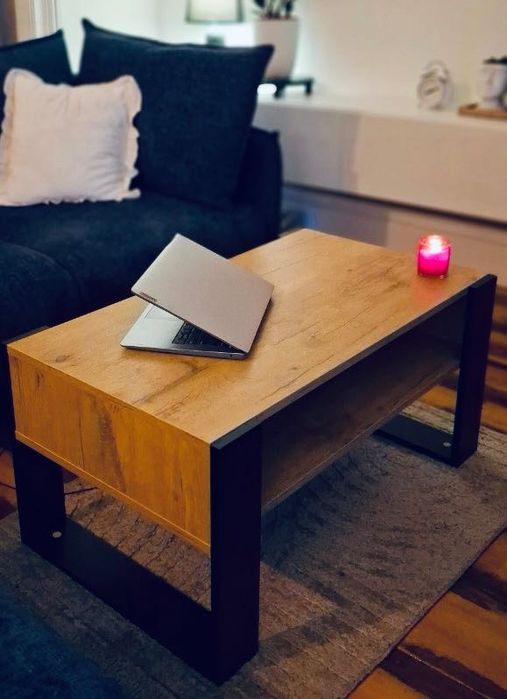 NOWY Stolik Kawowy Rtv Drewniany Dąb Loft Czarny Ława Stół