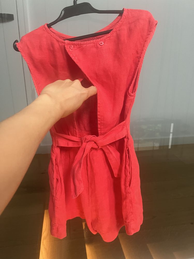 Czerwony lniany letni kombinezon Zara 116